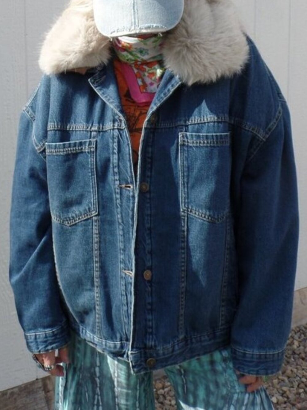 Free People Opal Swing Denim Jacket REMOVABLE Faux Fur Collar NWT XL - Picture 4 of 14